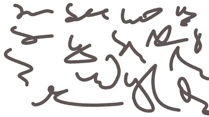 Collection of Abstract Handwritten Marks on White scribbles isolated on a transparent background