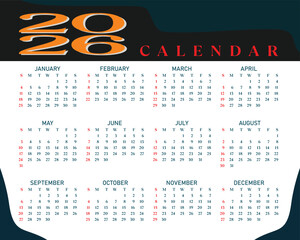 Creative new year 2026 vector calendar design