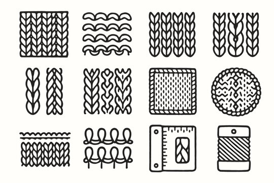 Square icon knitting cable stitch set gauge vector purl loop row circular