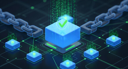 Isometric Blockchain and Decentralized Network Concept. Secure Digital Data and Smart Contract