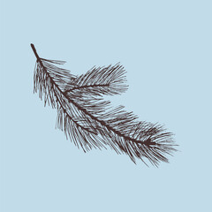 Detailed pine branch design in monochrome woodcut and linocut style. Bold carved lines, engraving aesthetic. Good for Christmas graphics, woodland themes, packaging, retro botanical prints.