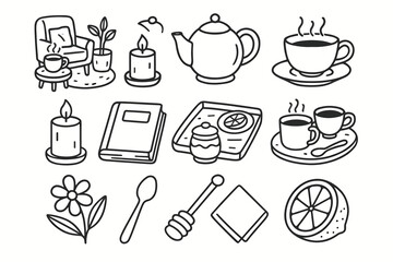 Honey book stick slice cozy vector tray essentials tea spoon icons icon