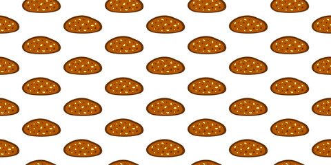 Seamless pattern with hand drawn flat rye wholegrain bread slices. Cute background with food.
