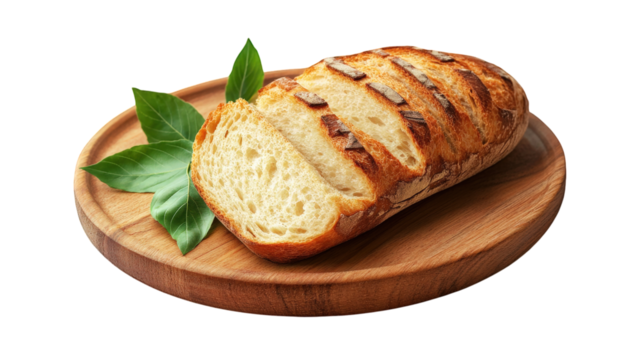 A slice of bread with a leaf on top of it - Powered by Adobe
