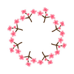 Cute round frame with paper cut floral sakura twigs isolated on white background.