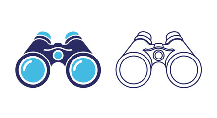 Two pairs of illustrated binoculars in flat design solid and outline styles