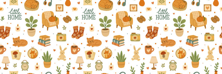 Seamless little home cozy hygge pattern
