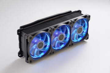Advanced computer cooling system with three blue LED fans for optimized airflow and heat dissipation Generative AI