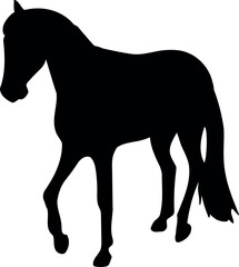 Black silhouette of horse isolated on white background