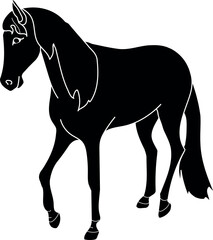 Obraz premium Black silhouette of horse isolated on white background