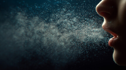 Exhalation of breath creates mist in dark setting during cool evening hours Generative AI