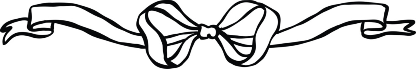 Ribbon bow line art illustration. Minimal continuous line drawing of ribbon bow, perfect for logo design, packaging, greeting cards, wedding decor, and fashion accessories.