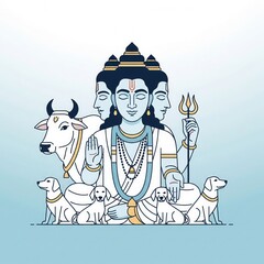 Lord Dattatreya. Pastel Vector Design in Soft Teal Harmony.