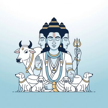 Lord Dattatreya. Pastel Vector Design in Soft Teal Harmony.