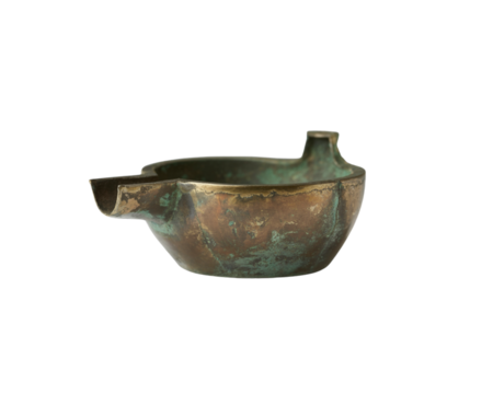 Antique metal bucket and isolated old metal bowls are empty objects and utensils