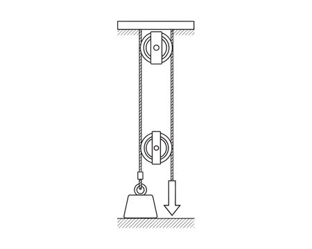 Simple pulley system diagram demonstrating mechanical advantage for lifting a weight