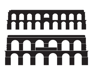 Naklejka premium Two silhouettes of ancient roman aqueducts with arches and columns