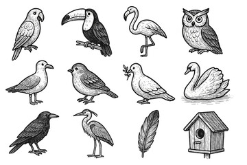 Obraz premium Seagull icon vector collection sparrow feather dove birdhouse heron bird toucan owl