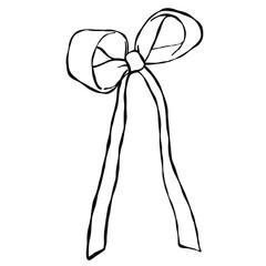 Ribbon bow line art illustration. Minimal continuous line drawing of ribbon bow, perfect for logo design, packaging, greeting cards, wedding decor, and fashion accessories.