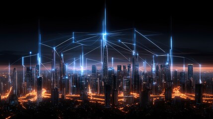 Bangkok's business district enhanced by digital graphs demonstrating advancements in urban technology