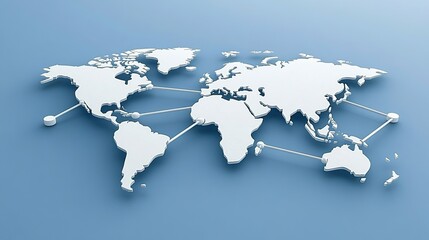 The design showcases an abstract representation of a world map on a blue backdrop, emphasizing global connectivity and networks