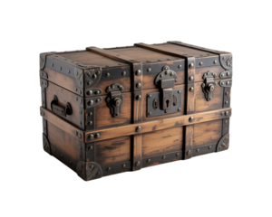 Antique brown wooden chest or treasure box isolated