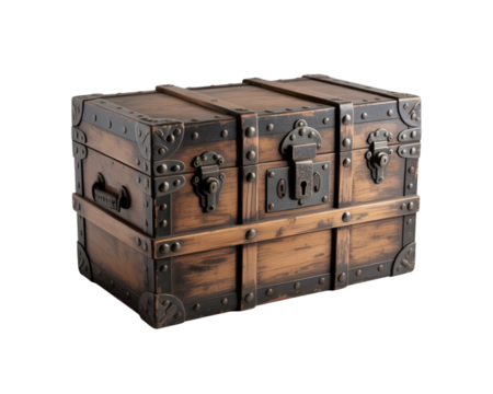Antique brown wooden chest or treasure box isolated - Powered by Adobe
