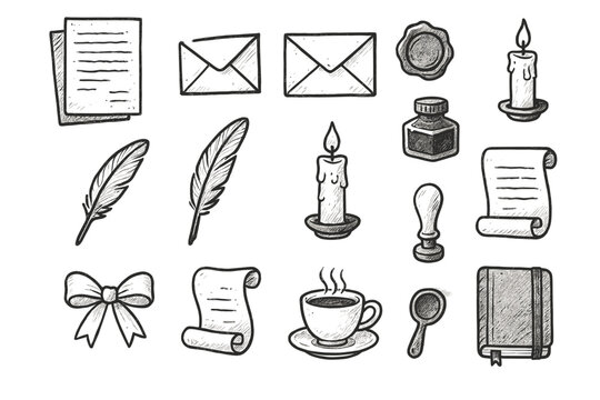 Vector classic seal ribbon notebook writing cup sheet wax tools icon spoon