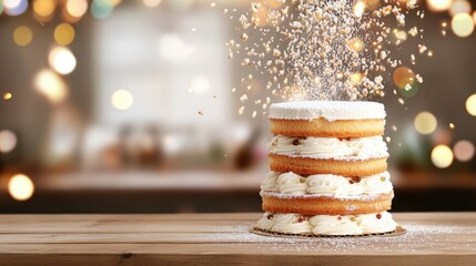 Cream-filled doughnuts topped with colorful sprinkles sit invitingly on a wooden surface, ideal for dessert lovers