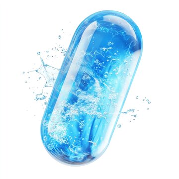 Blue water filled capsule, a refreshing and hydrating supplement concept