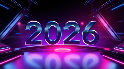 New Year neon inscription texture background abstraction 2026 wave geometry