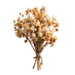 Beautiful dried flower bouquet with boho autumn style isolated on white background
