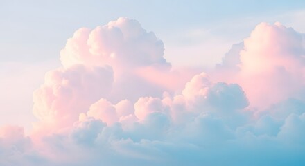 Beautiful pastel cotton candy clouds in a serene blue sky at sunrise, a dreamy and ethereal skyscape for a peaceful background