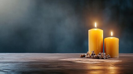 Soft candlelight reveals intricate runes on aged paper, enhancing a magical ambiance in the dimly lit setting