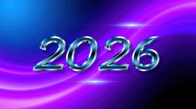 New Year neon inscription texture background abstraction 2026 wave geometry - Powered by Adobe