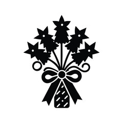 Stylized festive bouquet icon featuring multiple evergreen trees adorned with stars, intricately arranged and tied with an elegant ribbon bow, symbolizing holiday cheer and seasonal joy