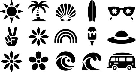 Summer vector icon set with sun palm tree and sea elements