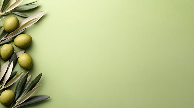 Minimalist green background featuring olive branches on the right, perfect for elegant invitations or announcements in modern design
