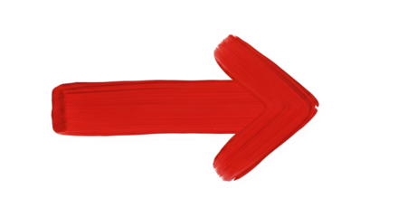 Red arrow painted on a transparent background