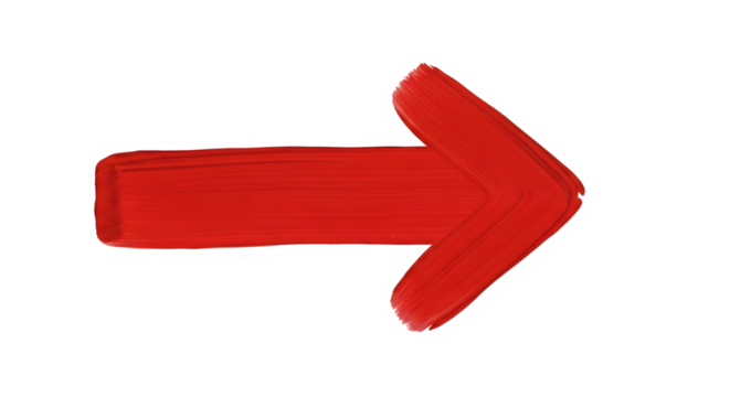 Red arrow painted on a transparent background