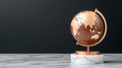 This globe, adorned with red pins, is elegantly displayed on a sturdy iron stand, symbolizing global connectivity and exploration