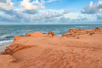 The rock formations at Canoa Quebrada Beach at Canoa Quebrada, state of Ceara, Brazil