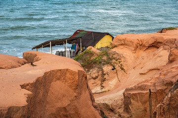 Famous barracas, bars and restaurants at Canoa Quebrada Beach, Brazil
