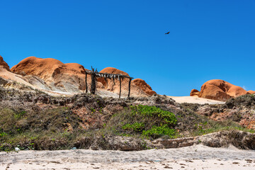 The rock formations at Canoa Quebrada Beach at Canoa Quebrada, state of Ceara, Brazil
