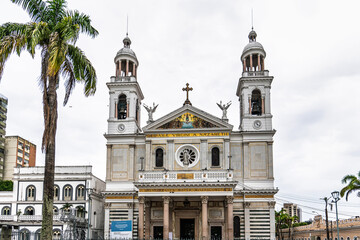 White facade of the Basilica of Our Lady of Nazareth at Belem, Brasil.
