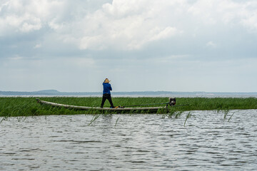 Boot trip on the Jari Canal at Alter do Chao, Santarem District, Para State, Brazil. Natural landscape of flooded areas