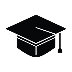 Clean black graduation cap vector icon, representing academic achievement, educational success, and the significant milestone of completing studies and formal ceremonies