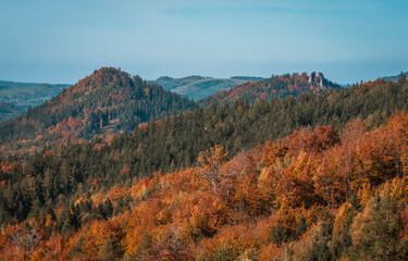 Natura, las, góry, drzewa, krajobraz, jesienią, drzew, skały, Polska, Krajobraz, Jesień, Dolny śląsk, 