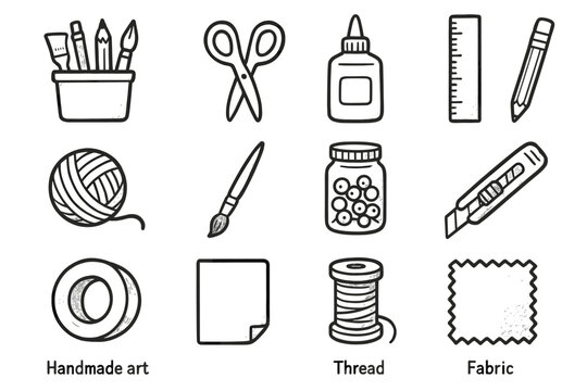 Tools set icons glue scissors paper vector jar roll icon art craft
