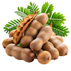 Fresh tamarind fruit on a isolated white background. PNG